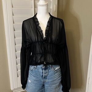Chic Black Ruffled Women's Blouse
